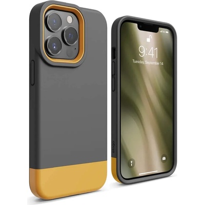 elago Glide Case - удароустойчив силиконов (TPU) калъф за iPhone 13 Pro (тъмносив-жълт)