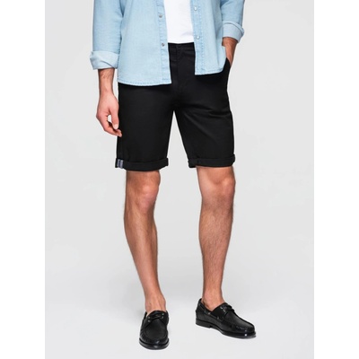 Ombre Classic men's chino shorts with rolled up leg black černá bílá