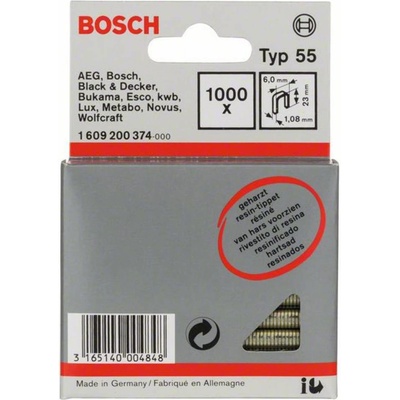 Narrow crown staple, type 55, resin-coated 6 x 1,08 x 23 mm 1000 ks Bosch Accessories 1609200374 Rozmery (d x š) 23 mm x 6 mm; 1609200374