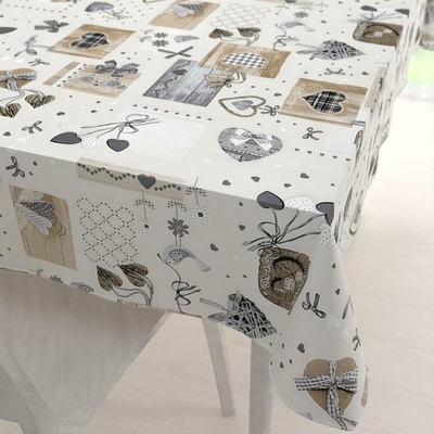 Biante obdélníkový ubrus Porto PRT-014 Hnědo-šedá srdíčka na krémovém 130x220 cm