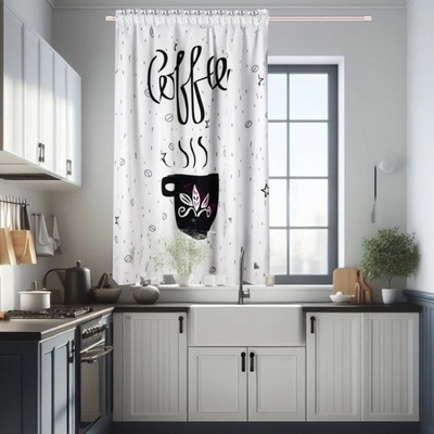 Dekorační krátký vzorovaný závěs s řasící páskou COFFEE 145x160 cm (cena za 1 kus) MyBestHome