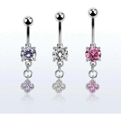InfinityPierce.cz piercing do pupíku s kamínkem a řetízkem zakončený kytičkou MCDZ411
