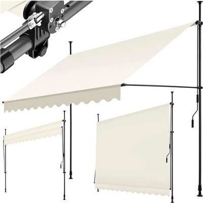 Tectake Upínací markýza s ruční klikou, výškově nastavitelná 300 x 180 cm, béžová