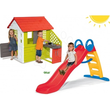 Smoby set šmykľavka Funny Toboggan 2 m a domček Pretty Nature s kuchynkou 820401-12