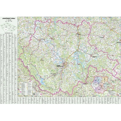 Jihočeský kraj - nástěnná mapa 113 x 83 cm, lamino + lišty