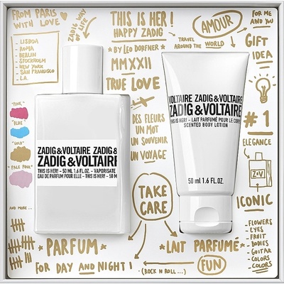 Zadig & Voltaire This is Her! Подаръчен комплект, Парфюмна вода 50ml + Мляко за тяло 50ml, Жени