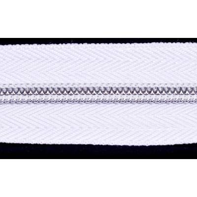 Zip spirálový v metráži 5mm stříbrné zoubky bílý