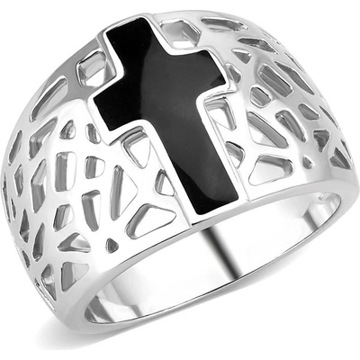 Šperky4U Ocelový prsten s černým řížem AL 0114