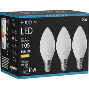 Mexen Nova 3x LED крушка E14, C37, 1W, Неутрална - 4000K, 105 lm - L102-E14-0140-01x03 (L102-E14-0140-01x03)