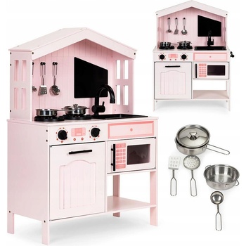 ECOTOYS Дървена детска кухня, фурна, котлони, аксесоари, ecotoys, над 3г (plk563p,plk563w)