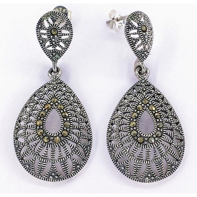 Zlato-minerály stříbrné náušnice markazit kapka SUZ05671sd