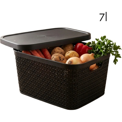 Altom Multifunkčný kôš s vekom, úložný box s vekom 7 l čierny