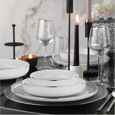 Asir Jídelní sada bílá stříbrná porcelán 719KTP9785 18 ks