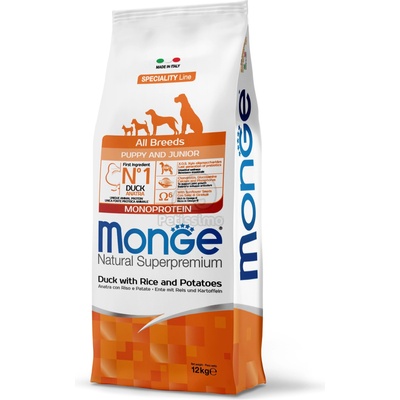 Monge Speciality Line All Breeds Puppy & Junior Monoprotein суха храна за кучета - патешко, ориз и картофи 12 кг