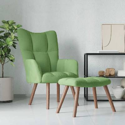 vidaXL relaxační se stoličkou krémově samet 328063 světle zelená