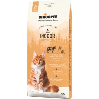 Chicopee Chicopee Classic Nature Line Adult Indoor - пълноценна храна за пораснали котки от всички породи, над 1 година, БЕЗ ГЛУТЕН, живеещи в затворени пространства, с говеждо, 15 кг