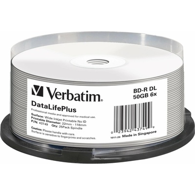 Verbatim BD-R 50GB 6x, printable, cakebox, 25ks (43749)