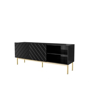 Cama meble ABETO RTV шкаф върху златиста стоманена рамка 150x42x60 черно/черно гл (ABETORTV15+ST C)