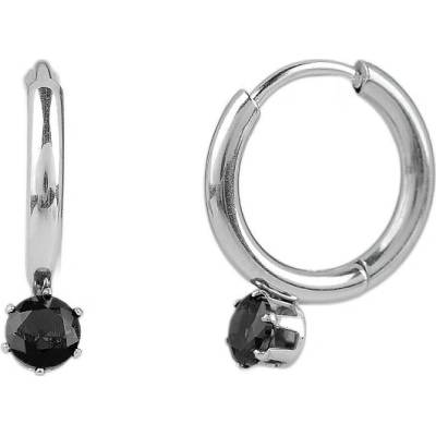 Náušnice z nerezové oceli kroužky s broušeným kamínkem jet 1 pár