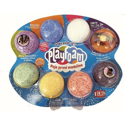PlayFoam ® Workshop set Modelína/Plastelína guličková s doplnkami 7 farieb na karte 34x28x4cm