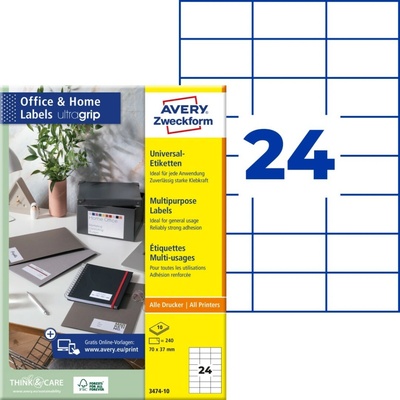 Avery Zweckform 3474-10 Samolepící etikety 70x37mm 240 ks bílá