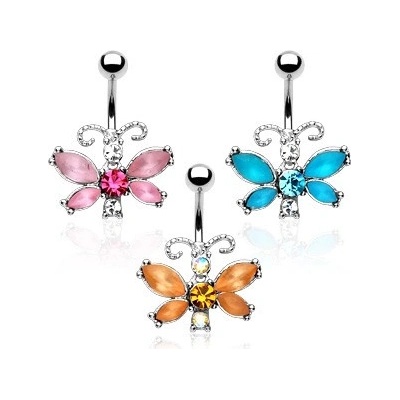 Šperky eshop piercing do bříška motýl barevné zirkony členitá tykadla Y11.3 aqua modrá Q