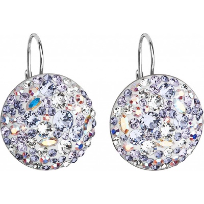 Evolution Group strieborné náušnice visiace s kryštálmi Swarovski fialové okrúhle 31161.3 violet