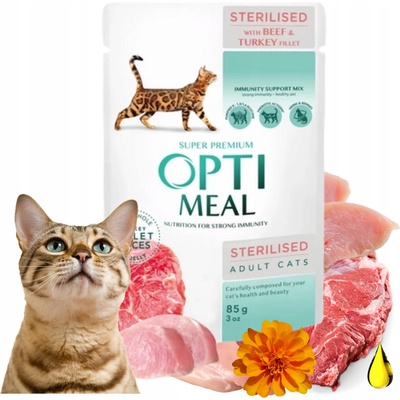 Optimeal For adult steril cats with beef and turkey in jelly 12 x 85 g