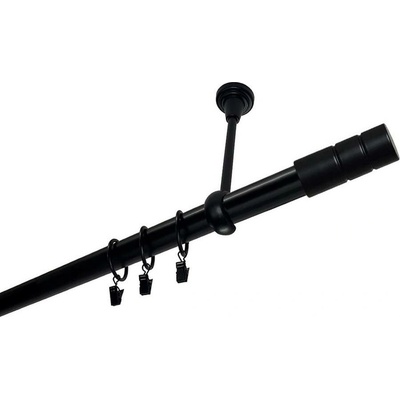 OK-GarnýžeCZ Garnýž kovová jednořadá 25mm Cylinder černá 410 cm do stěny / kroužky s žabkou