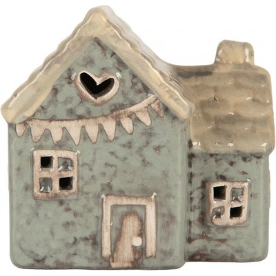 Šedo-modrý keramický LED domek Lamont - 8*6*8 cm - Clayre & Eef