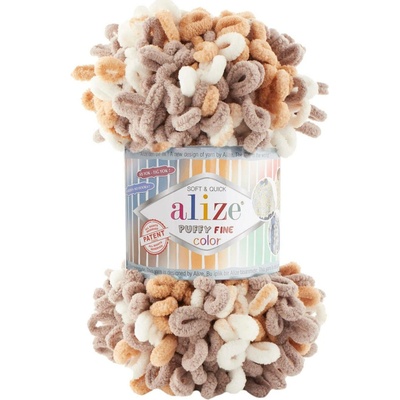 Alize Puffy fine color 6403 kapučíno, béžová, bílá