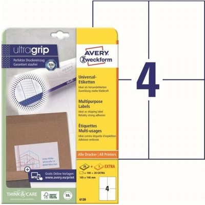 Etikety univerzálne 105x148mm Avery A4 25+5 hárkov