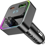 hoco. E81 Bluetooth FM предавател за кола, зарядно устройство USB+Type-C гнездо 30W, LED дисплей, ЧЕРНО E81_B (E81_B)