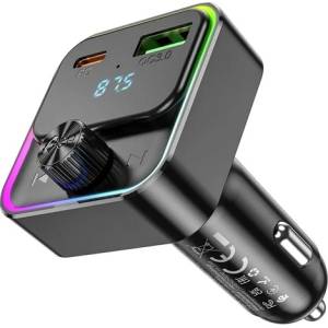 hoco. E81 Bluetooth FM предавател за кола, зарядно устройство USB+Type-C гнездо 30W, LED дисплей, ЧЕРНО E81_B (E81_B)
