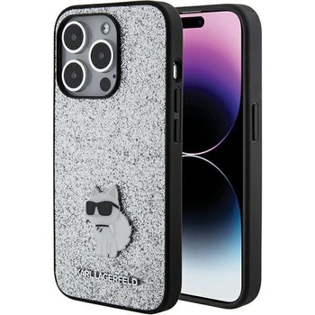 KARL LAGERFELD Кейс Karl Lagerfeld KLHCP15XGCNPSG за iPhone 15 Pro Max 6.7"", сребрист / сребрист, Fixed Glitter Choupette Logo Metal Pin