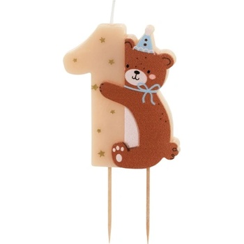 Party Deco Свещ за Рожден Ден Число "1" с Мече