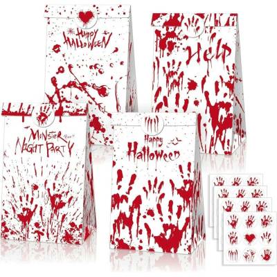 Halloweenské papírové dárkové tašky - 24 ks + 36 nálepek