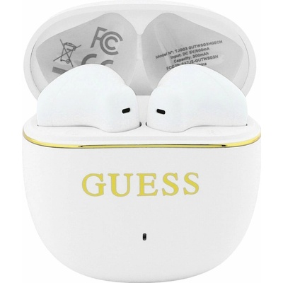 Guess Gold Line Glossy Classic Logo TWS Bezdrátová Sluchátka White