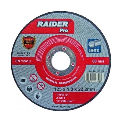 RAIDER Professional Диск за неръждавейка A60T Inox 115x1.0x22.2мм, RAIDER RDP 160120
