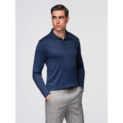 Ombre Clothing Поло риза с дълъг ръкав и елегантни маркови бутони - тъмно синя V3 OM-POLS-0139 Ombre Clothing Ombre Clothing | Sin | МЪЖЕ | S