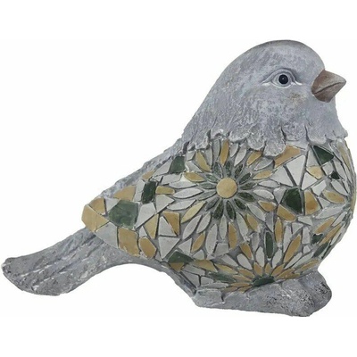 Dekorační figurka ptáček, 23 cm, šedý, zelený, žlutý X8067
