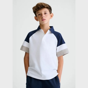 MAYORAL Бяла поло тениска с цветни ръкави за момче Mayoral