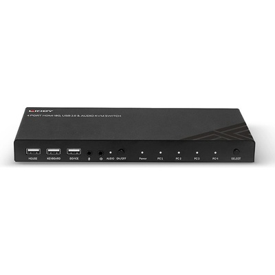 Lindy KVM суич 4 порта HDMI 4K60, USB 2.0 и аудио, Lindy 32810 (32810)