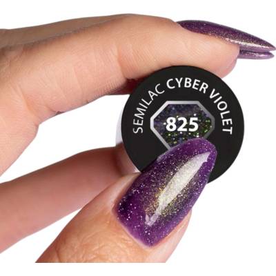 Semilac Hybridní lak na nehty Cyber Violet 825 Fialový s částečkami 7 ml