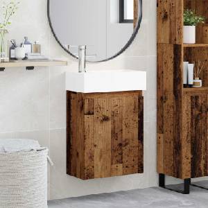 vidaXL Мивка за баня със смесител Старо дърво 45, 5 x 22, 5 x 84 см (889449)