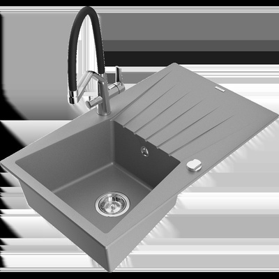 Cesar гранитна мивка с 1 отделение с отцедник и кухненски смесител Duo, сив - 6514-71-671701-07 (6514-71-671701-07)