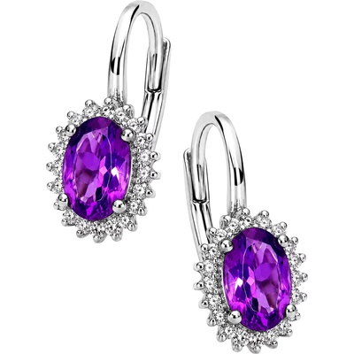 Zlaton Náušnice bílé zlato visací 2.550g s ametystem 1.22ct a diamanty 0.22ct N19062603432