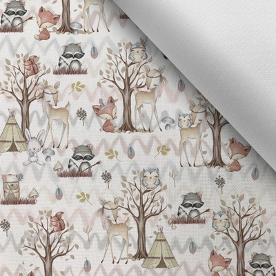 Látka s potlačou nepremokavý polyester TD/NS forest/les biely