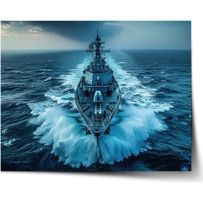 Sablio Plagát Vojnová loď prerážajúca oceán - 60x40 cm