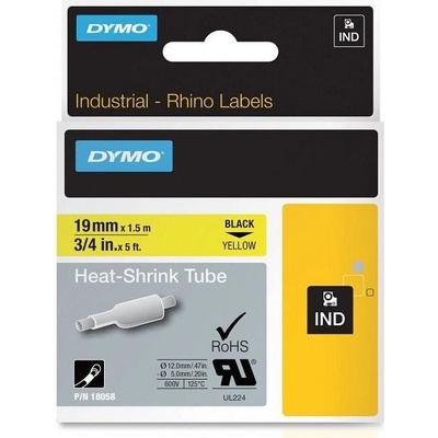 DYMO plochá smršťovací bužírka RHINO D1 19 mm x 1,5 m, černá na žluté, S0718340